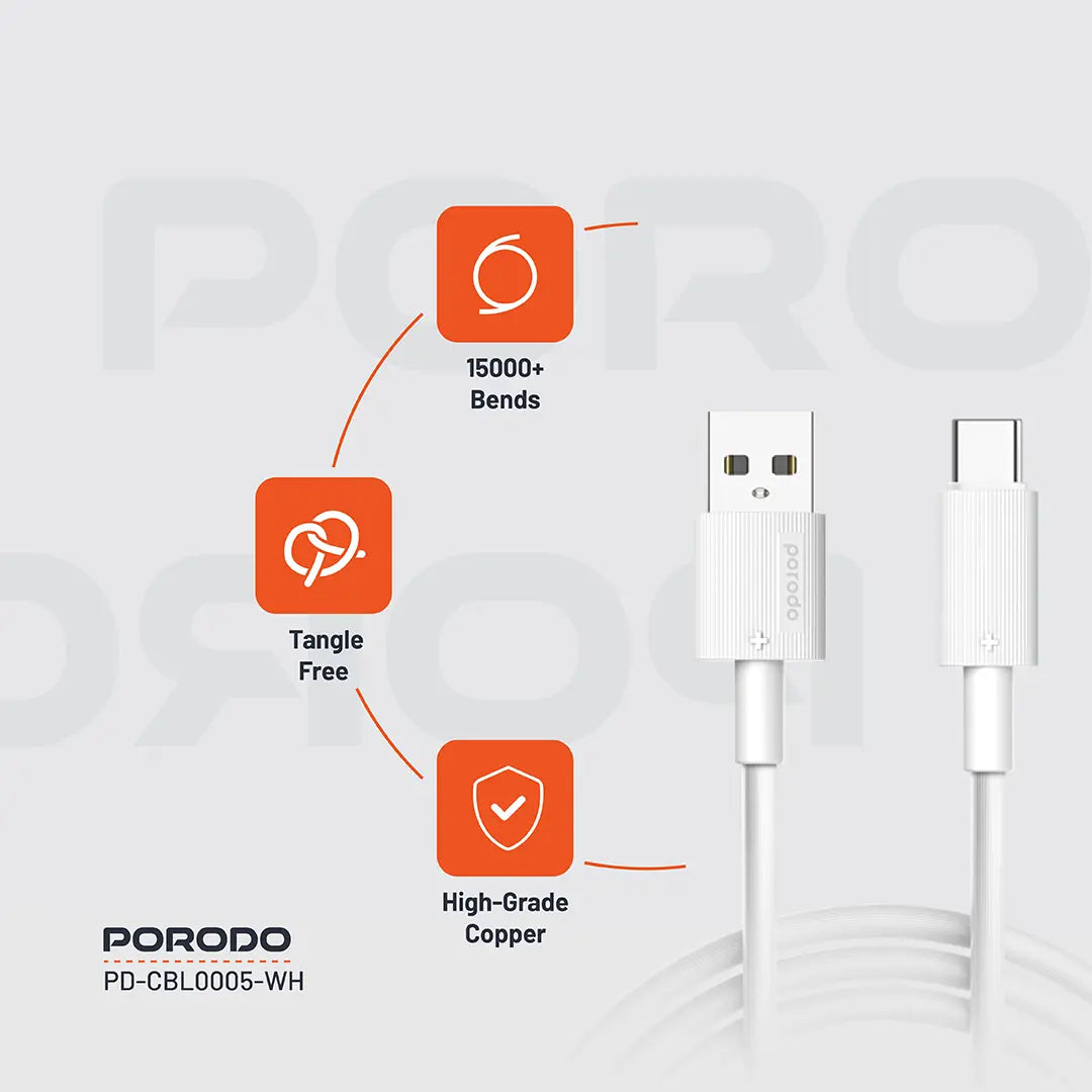 Porodo USB-A to USB-C Durable Charging Cable - PDCBL0005BK