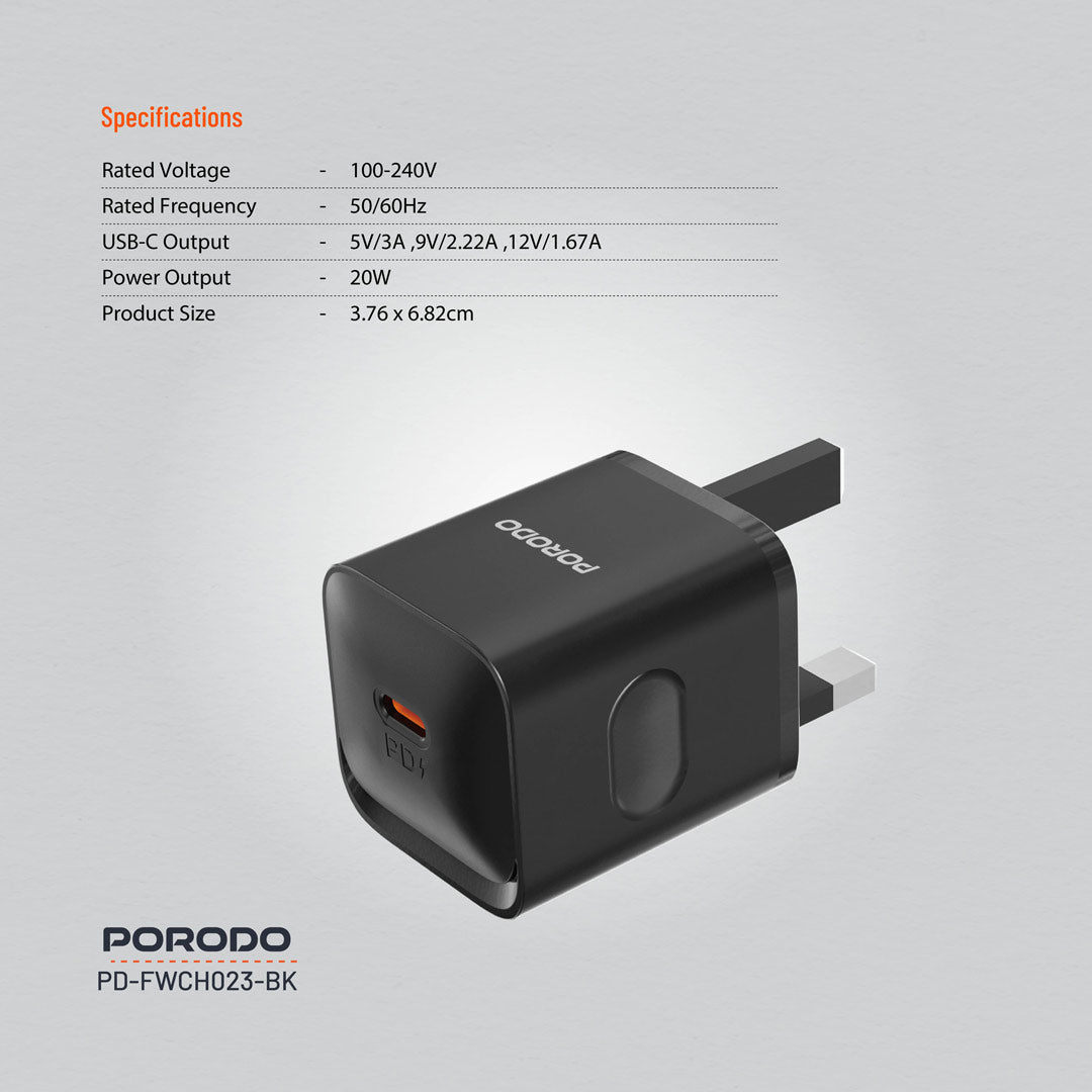 Porodo USB-C Power Delivery Wall Charger - PDFWCH023BK