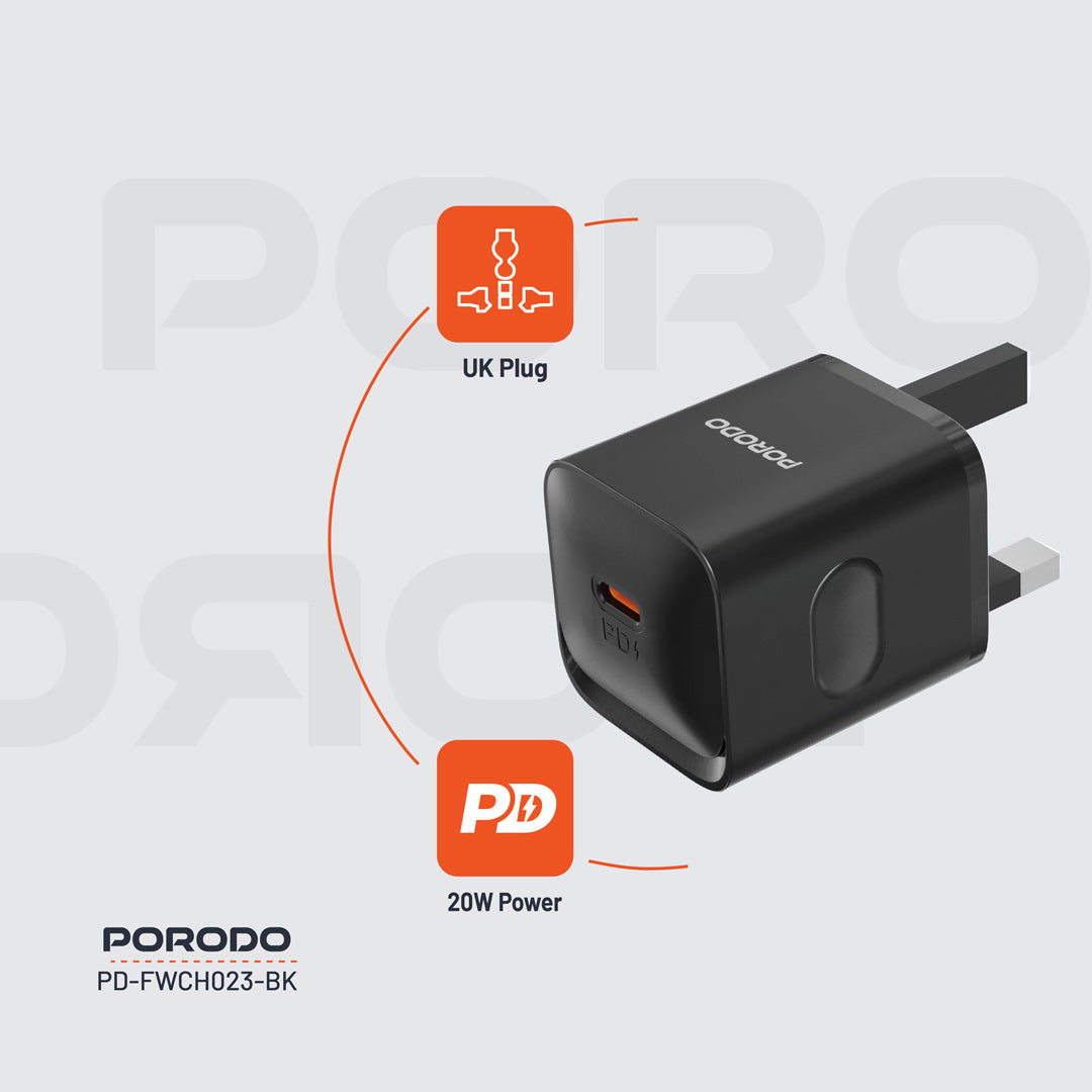 Porodo USB-C Power Delivery Wall Charger - PDFWCH023BK