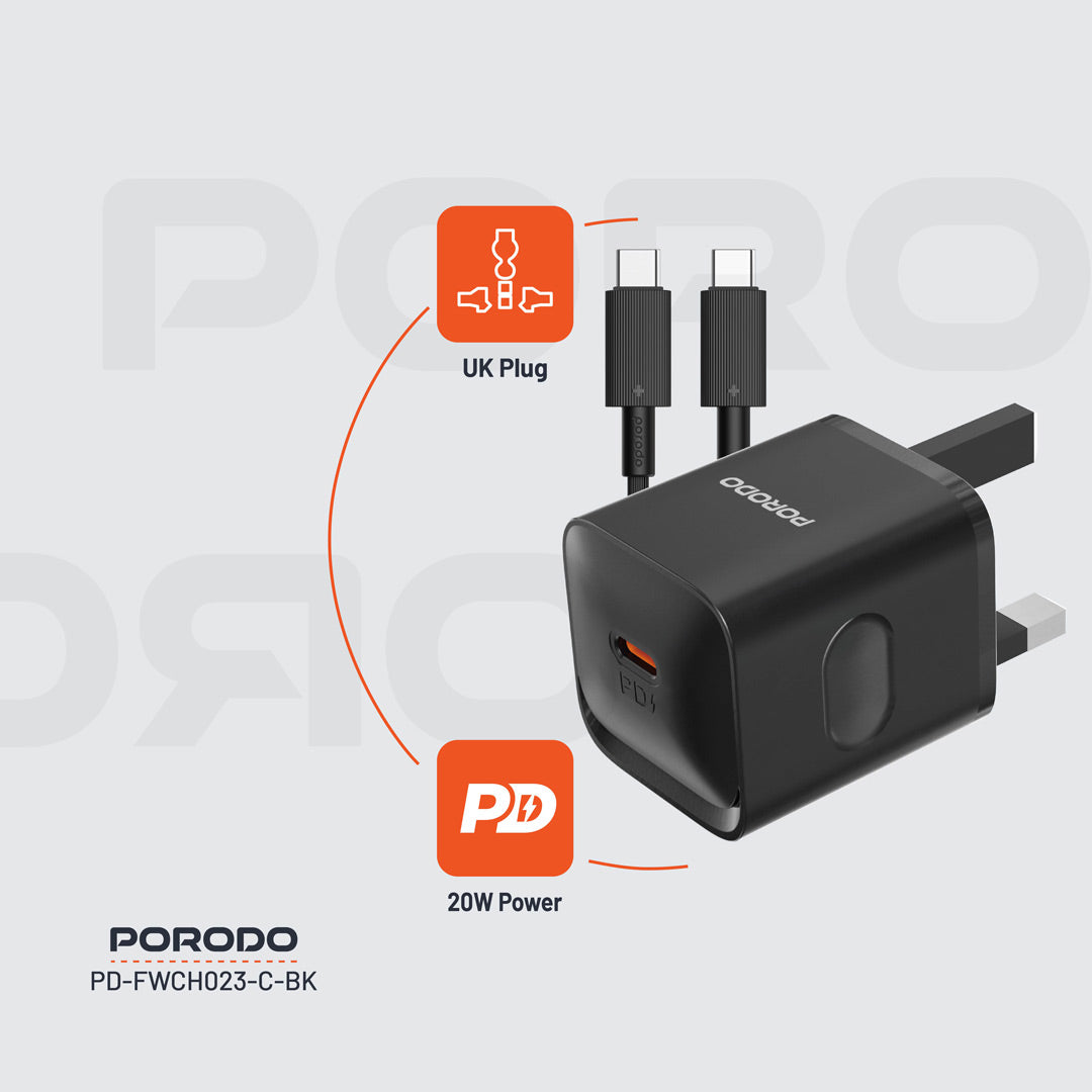 Porodo USB-C Power Delivery Wall Charger - PD-FWCH023-C-BK