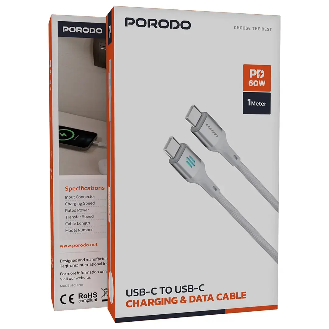 Porodo USB-C To USB-C Charging & Data Cable PD 60W - PDDC60SL