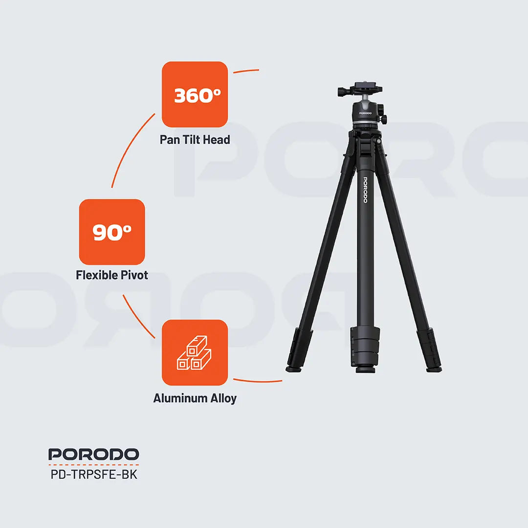 Porodo Ultra-Light Aluminum Tripod - PD-TRPSFE-BK