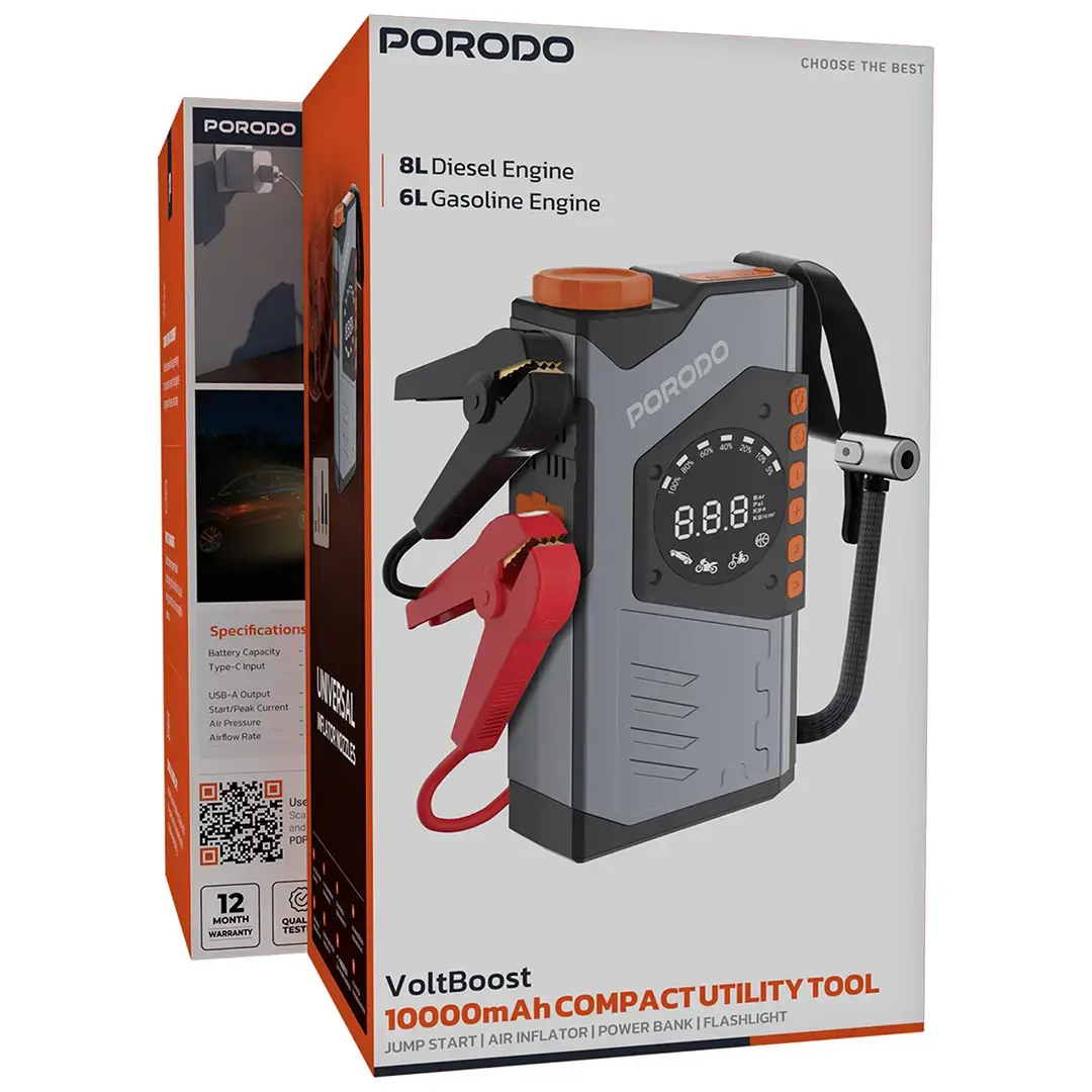 Porodo VoltBoost 10000mAh Compact Utility Tool - PDPBA10GY