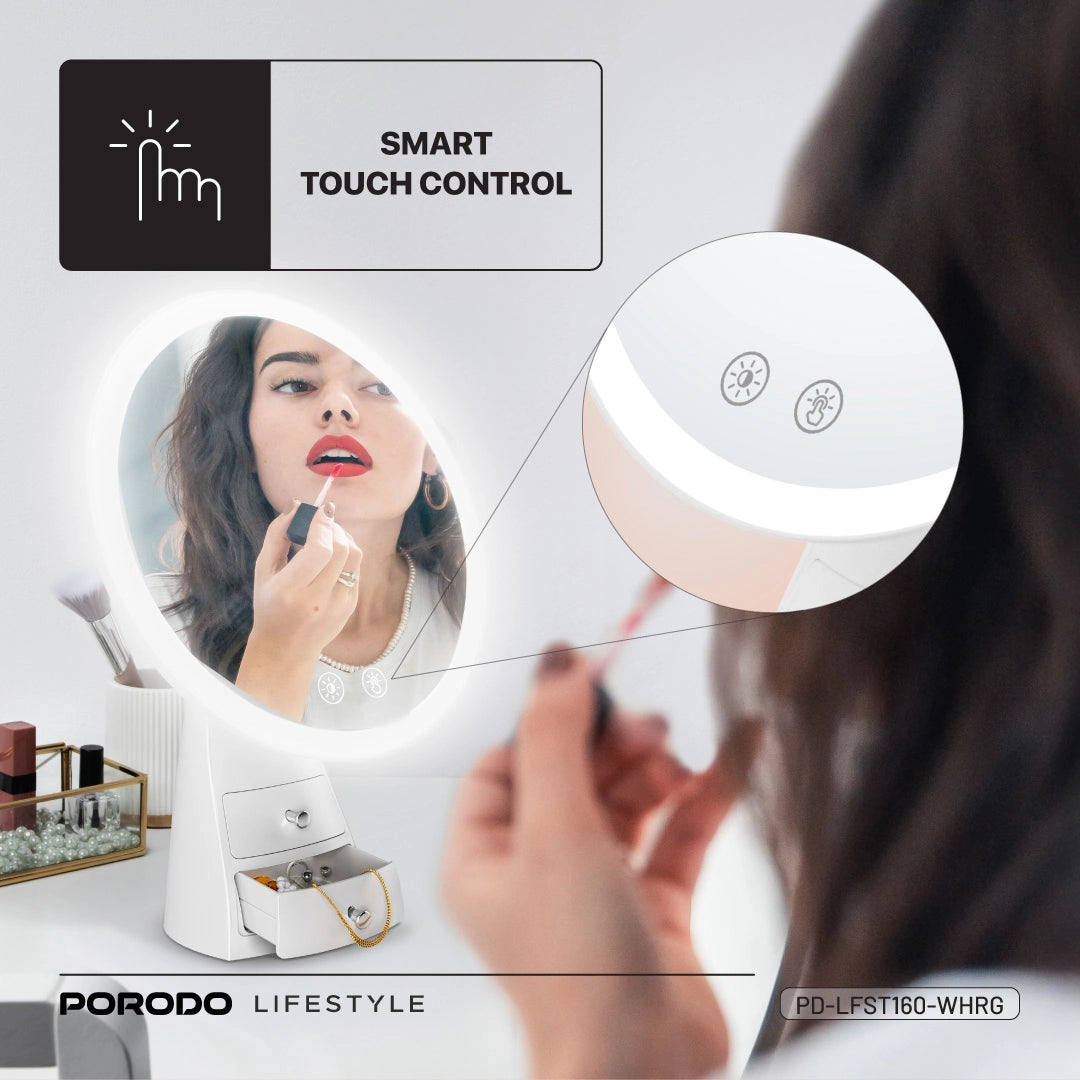 Porodo Lifestyle Vanity Makeup LED Illuminated Mirror - PD-LFST160-WHRG