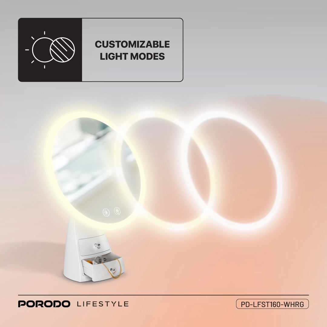 Porodo Lifestyle Vanity Makeup LED Illuminated Mirror - PD-LFST160-WHRG