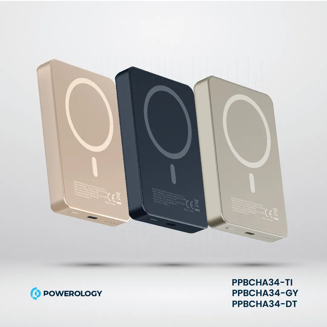 Powerology بنك طاقة سبيتيللي المصنوع من الألومنيوم بسعة 10000 مللي أمبير مع خاصية الشحن السريع PD بقوة 20 واط - PPBCHA34TI - تيتانيوم