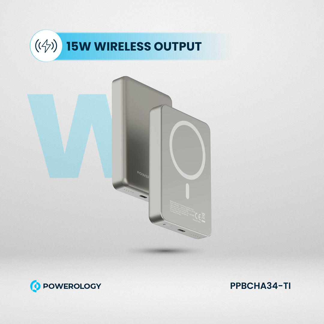 Powerology Spetelli 10000mAh Magsafe Aluminum Power Bank PD 20W - PPBCHA34TI - Titanium