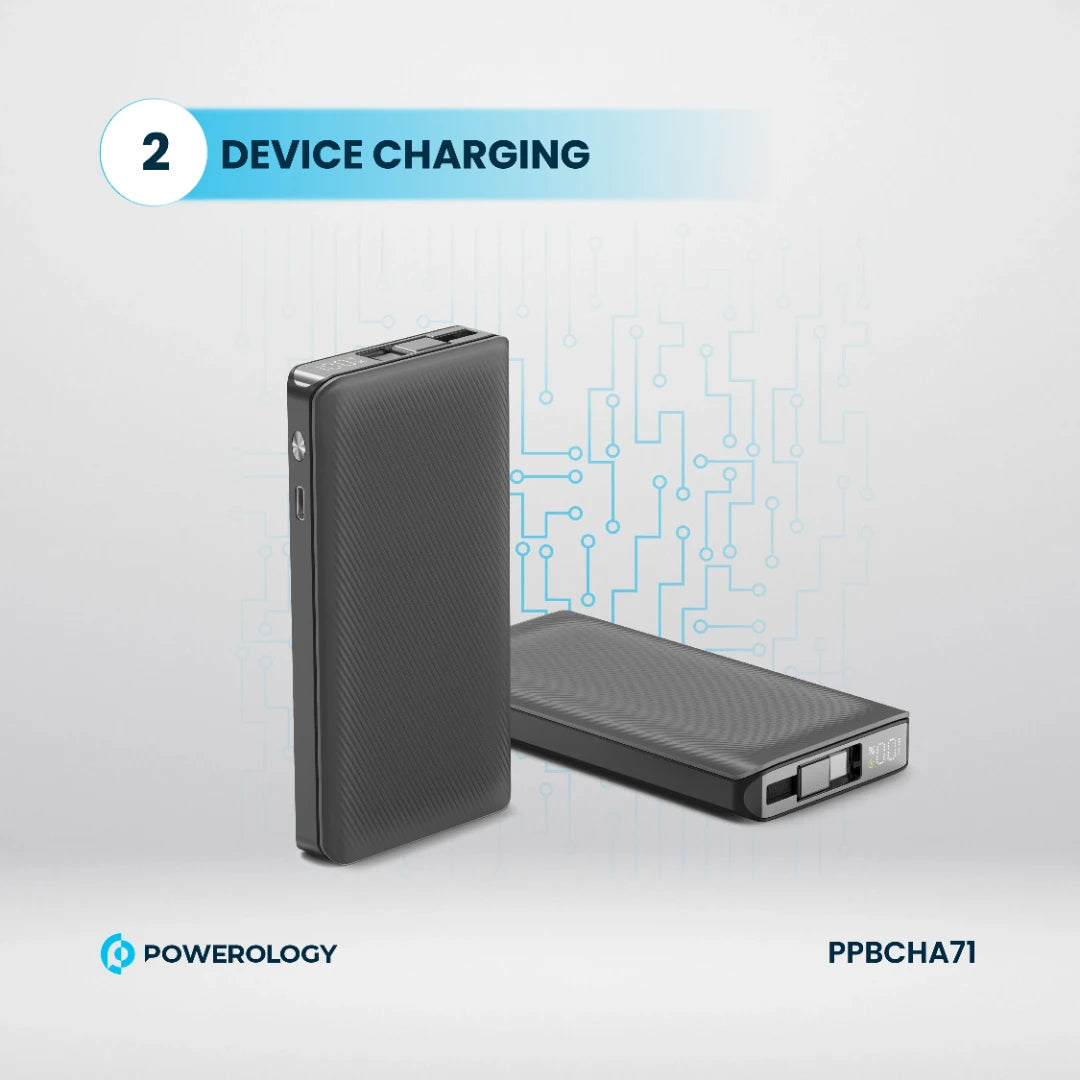 Powerology بنك طاقة بكابل قابل للسحب بسعة 10000 مللي أمبير - PPBCHA71 - أسود