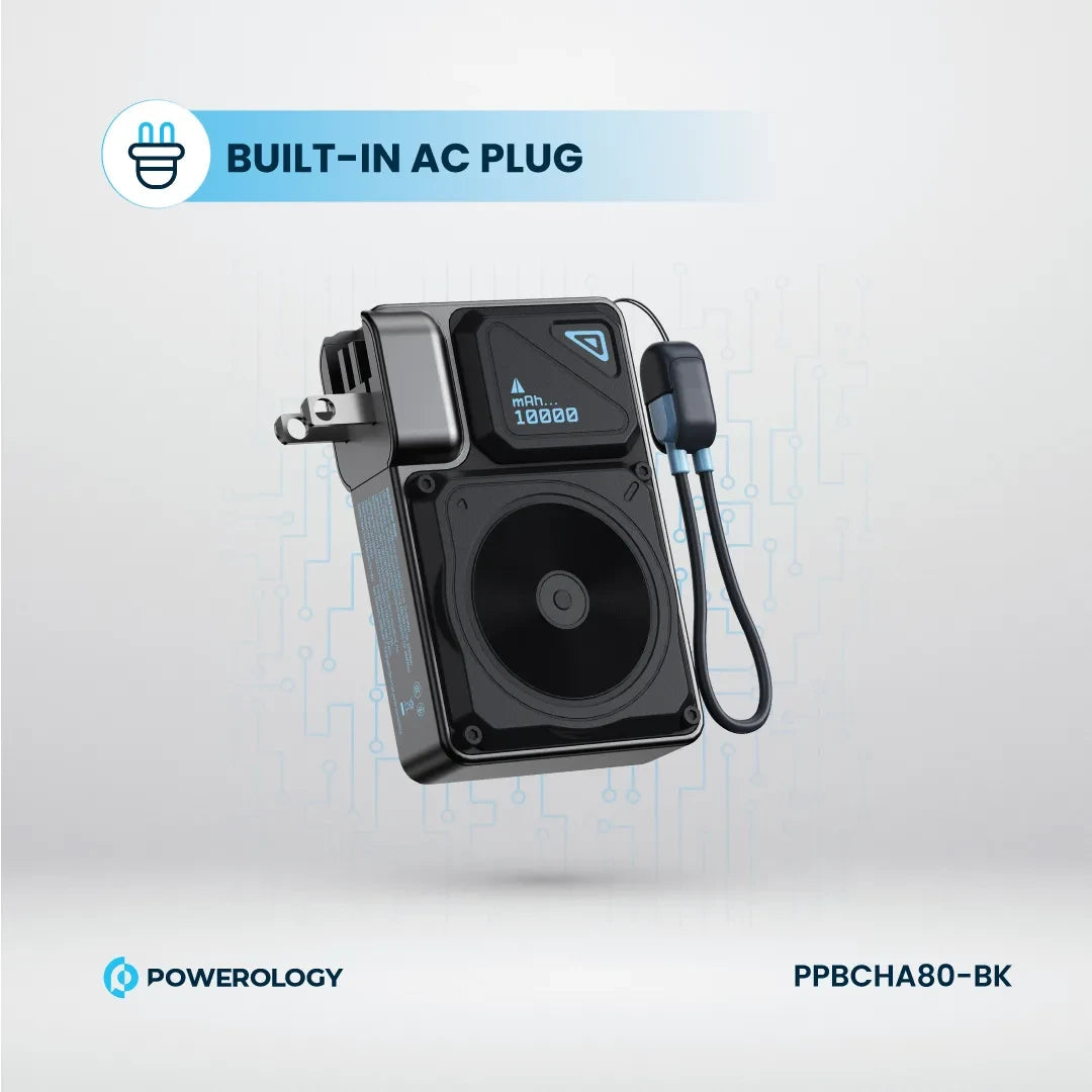 Powerology شاحن حائط ماج سيف بسعة 10000 مللي أمبير - PPBCHA80-BK - أسود