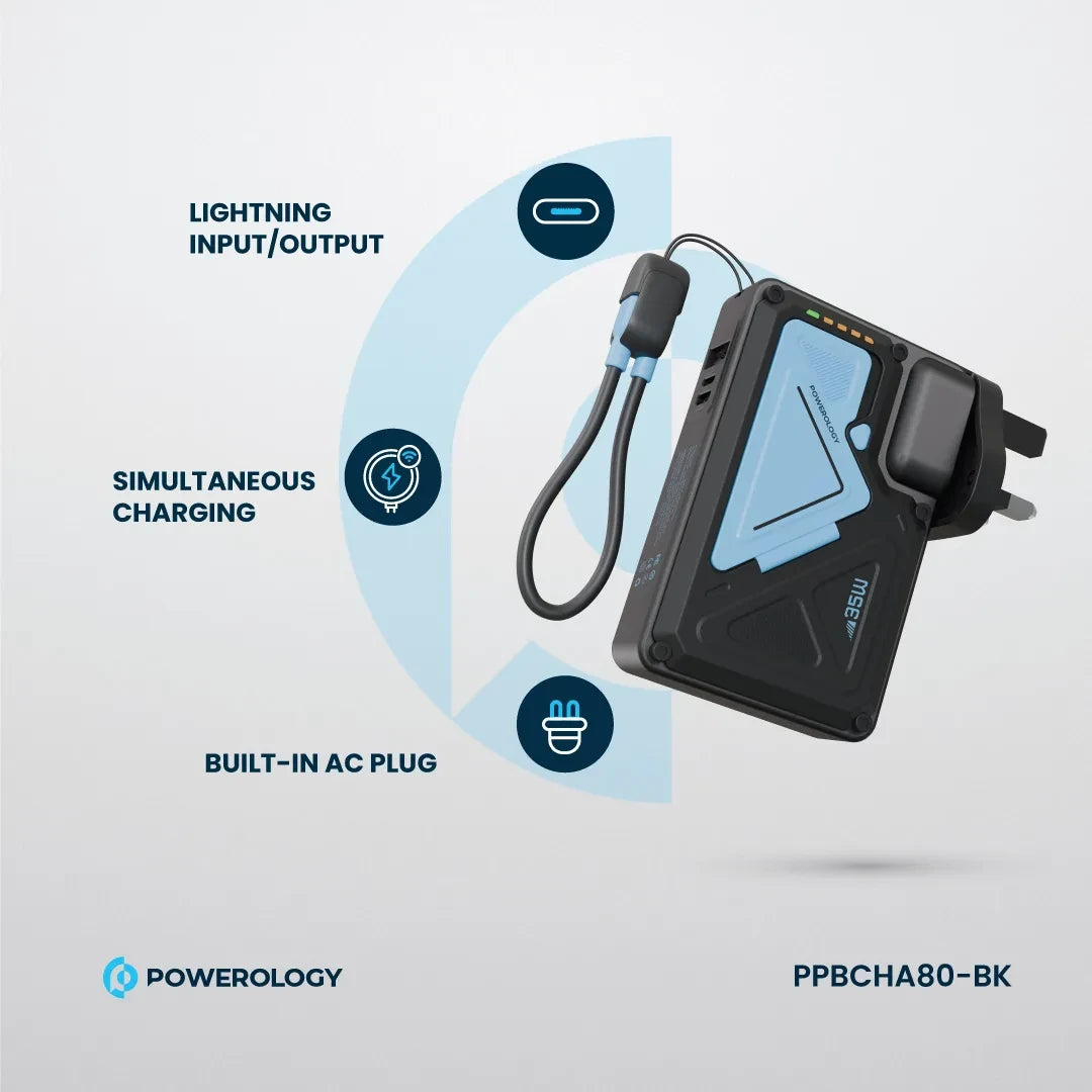 Powerology 10000mAh Wall Charger Magsafe Power Bank - PPBCHA80-BK - black