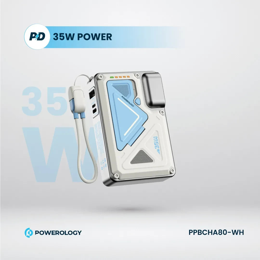 Powerology شاحن حائط ماج سيف بسعة 10000 مللي أمبير - PPBCHA80-WH - أبيض