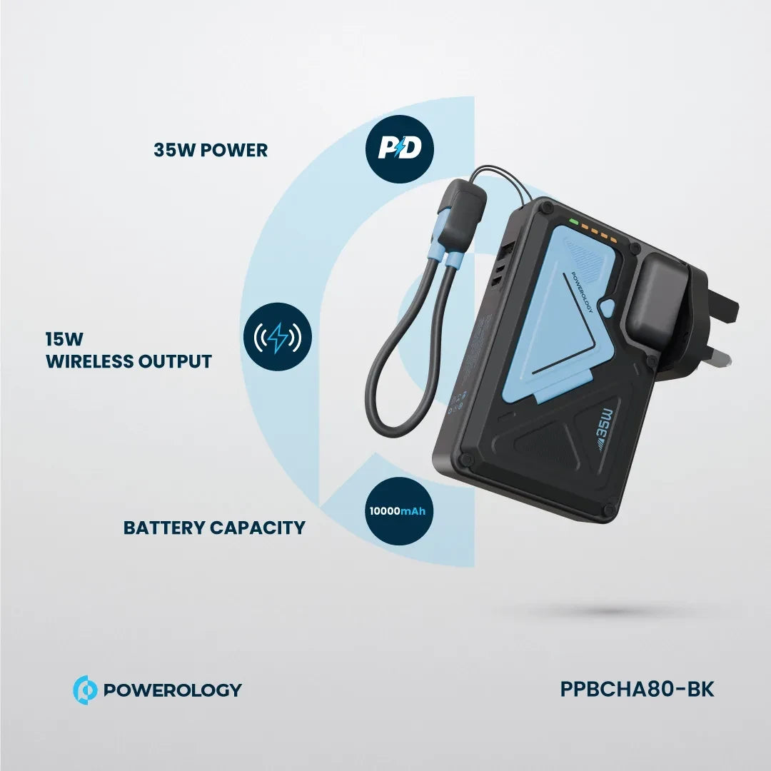 Powerology شاحن حائط ماج سيف بسعة 10000 مللي أمبير - PPBCHA80-BK - أسود