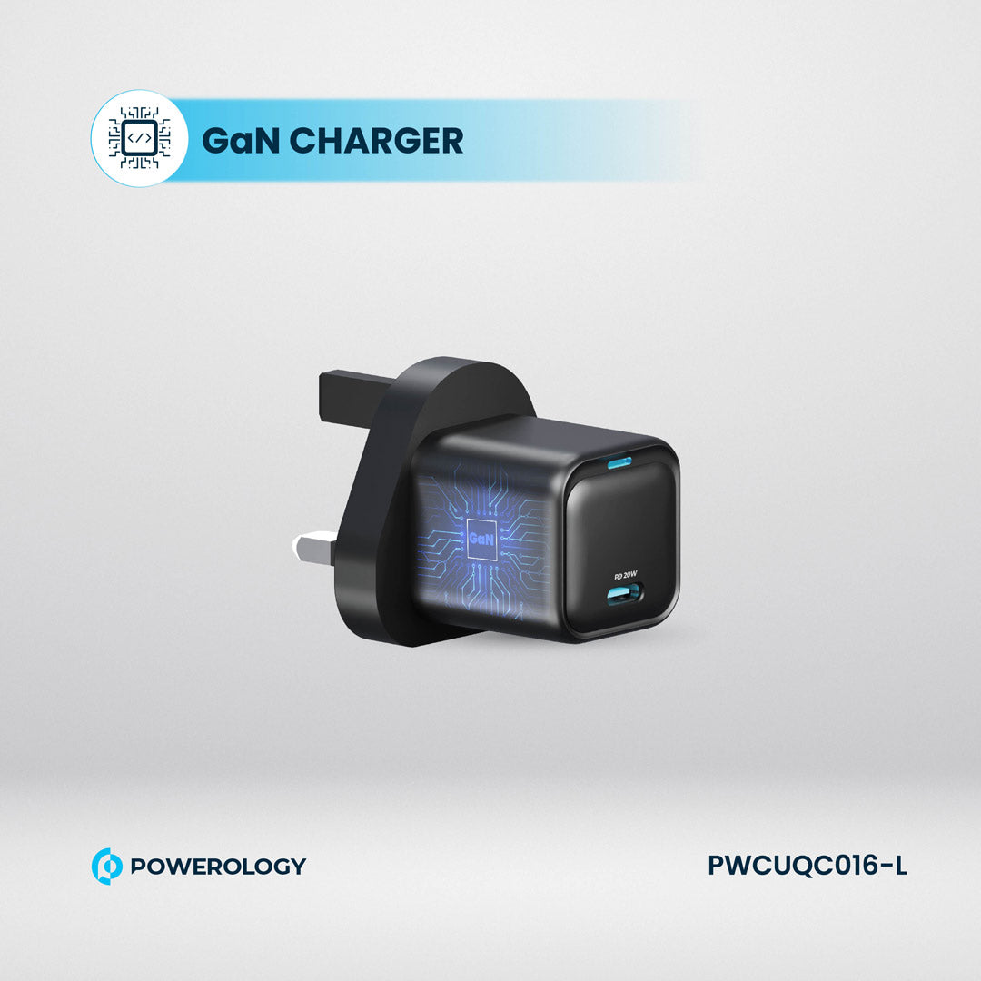 Powerology UK Ultra-Compact GaN Charger - PWCUQC016 - Black