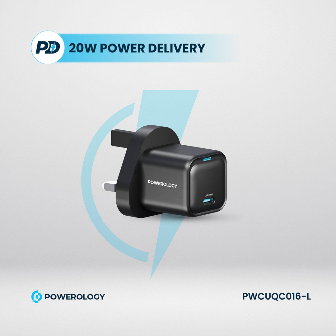 Powerology UK Ultra-Compact GaN Charger - PWCUQC016 - Black
