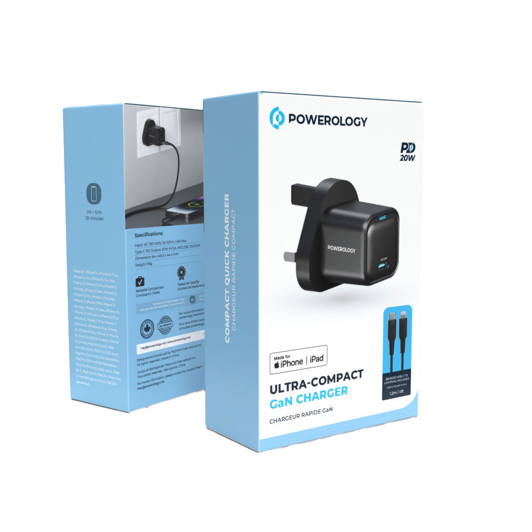 Powerology UK Ultra-Compact GaN Charger - PWCUQC016 - Black