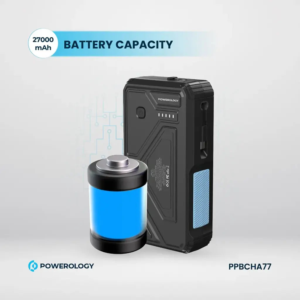 Powerology باور بانك شمسي بشحن لاسلكي 27000 مللي أمبير PD 20 واط - أسود