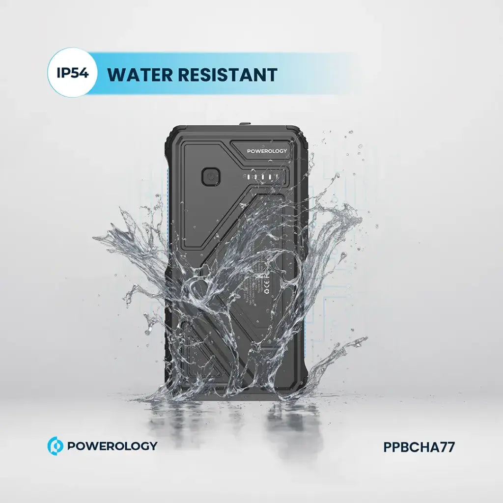 Powerology باور بانك شمسي بشحن لاسلكي 27000 مللي أمبير PD 20 واط - أسود