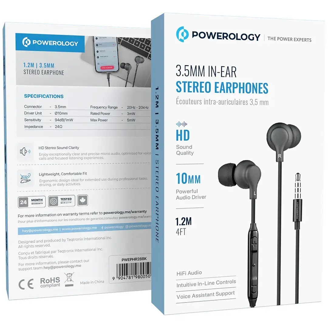 Powerology سماعات أذن ستيريو داخلية 3.5 ملم - PWEPHR28BK - أسود