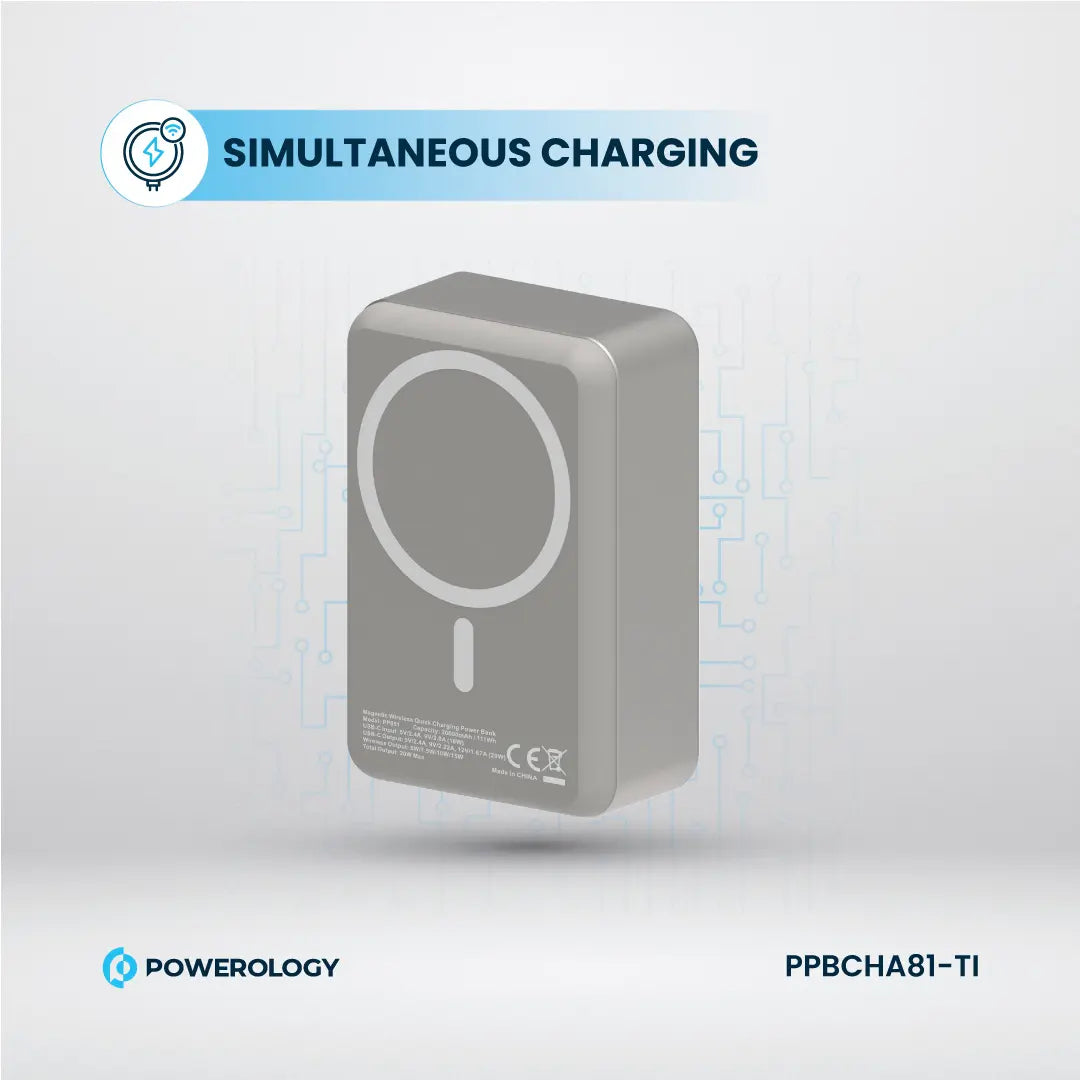 Powerology بنك طاقة MagSafe من الألومنيوم بسعة 30000 مللي أمبير - PPBCHA81-TI - تيتانيوم