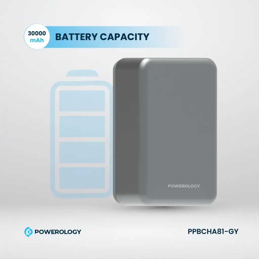 Powerology 30000mAh MagSafe Aluminum Power Bank - PPBCHA81-GY - Dark Grey
