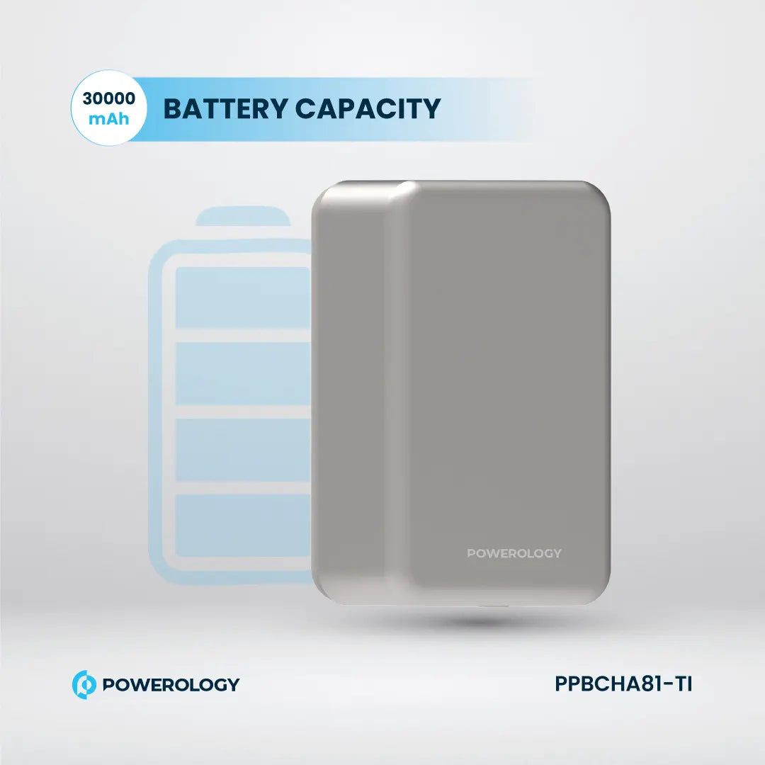 Powerology بنك طاقة MagSafe من الألومنيوم بسعة 30000 مللي أمبير - PPBCHA81-TI - تيتانيوم
