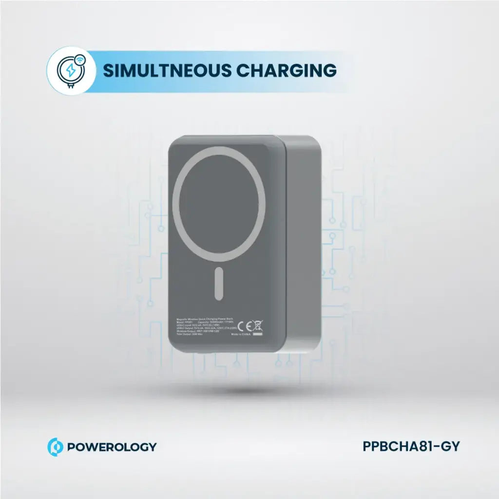 Powerology 30000mAh MagSafe Aluminum Power Bank - PPBCHA81-GY - Dark Grey