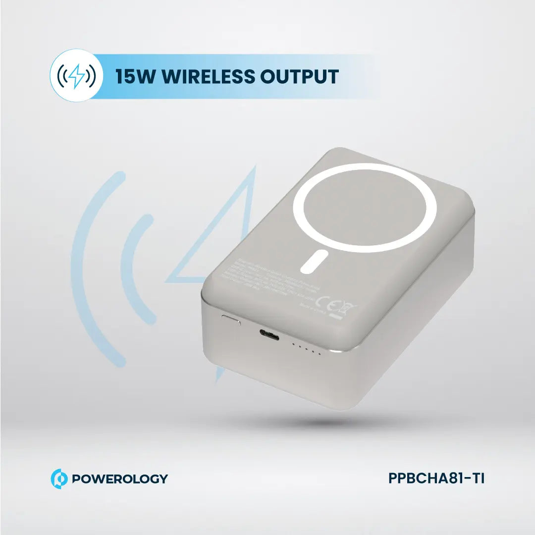 Powerology بنك طاقة MagSafe من الألومنيوم بسعة 30000 مللي أمبير - PPBCHA81-TI - تيتانيوم