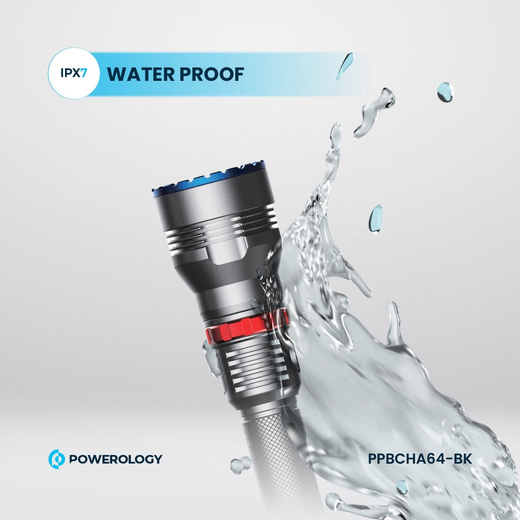 Powerology كشاف LED مقاوم للماء 4000 مللي أمبير - أسود
