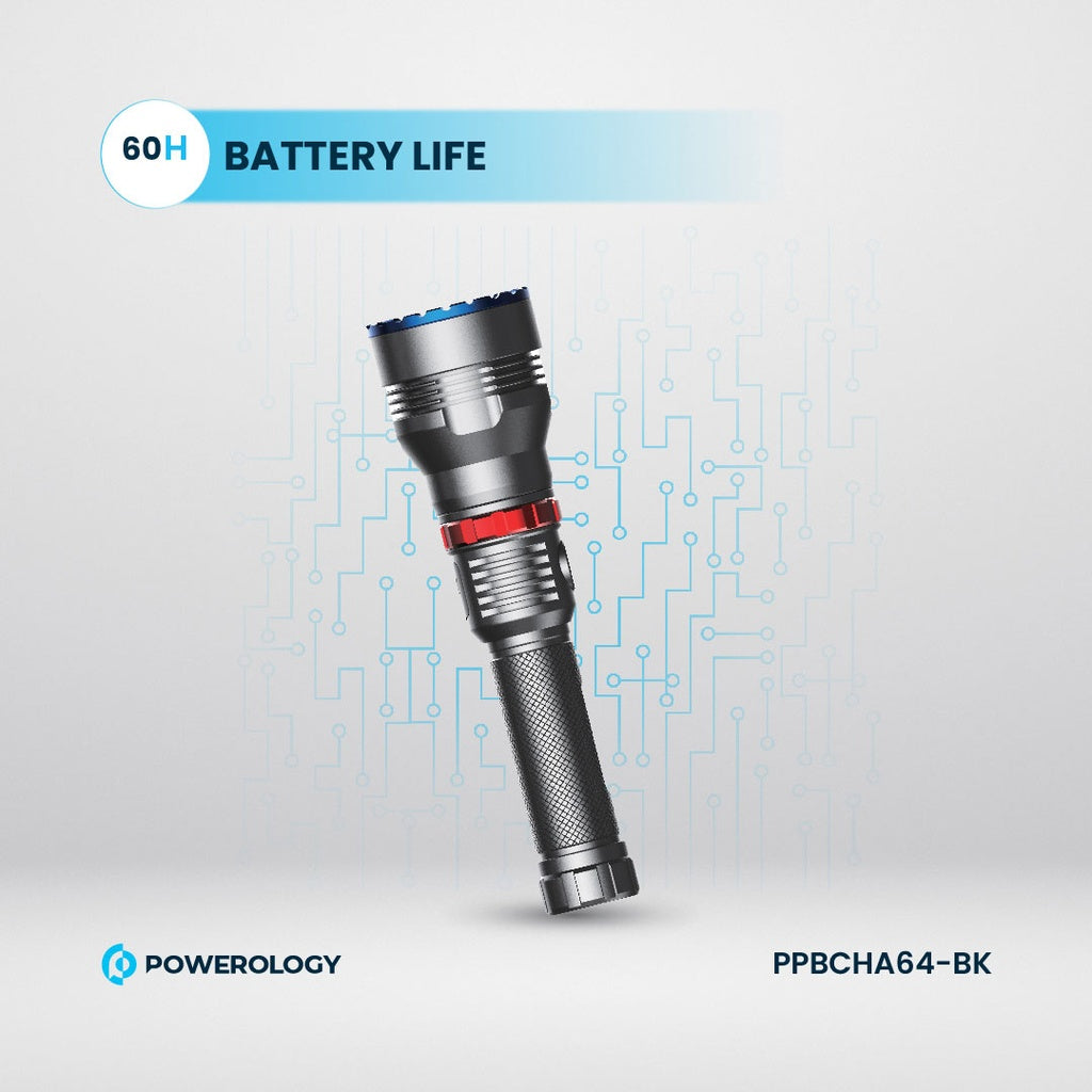 Powerology كشاف LED مقاوم للماء 4000 مللي أمبير - أسود
