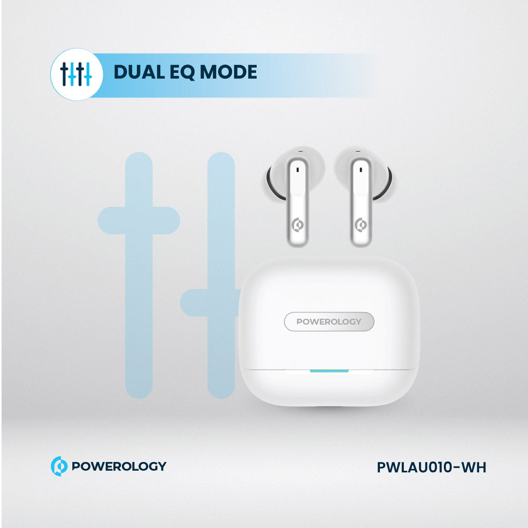 Powerology 6 Mic Hybrid ANC + ENC True Wireless Buds - PWLAU010-WH - White
