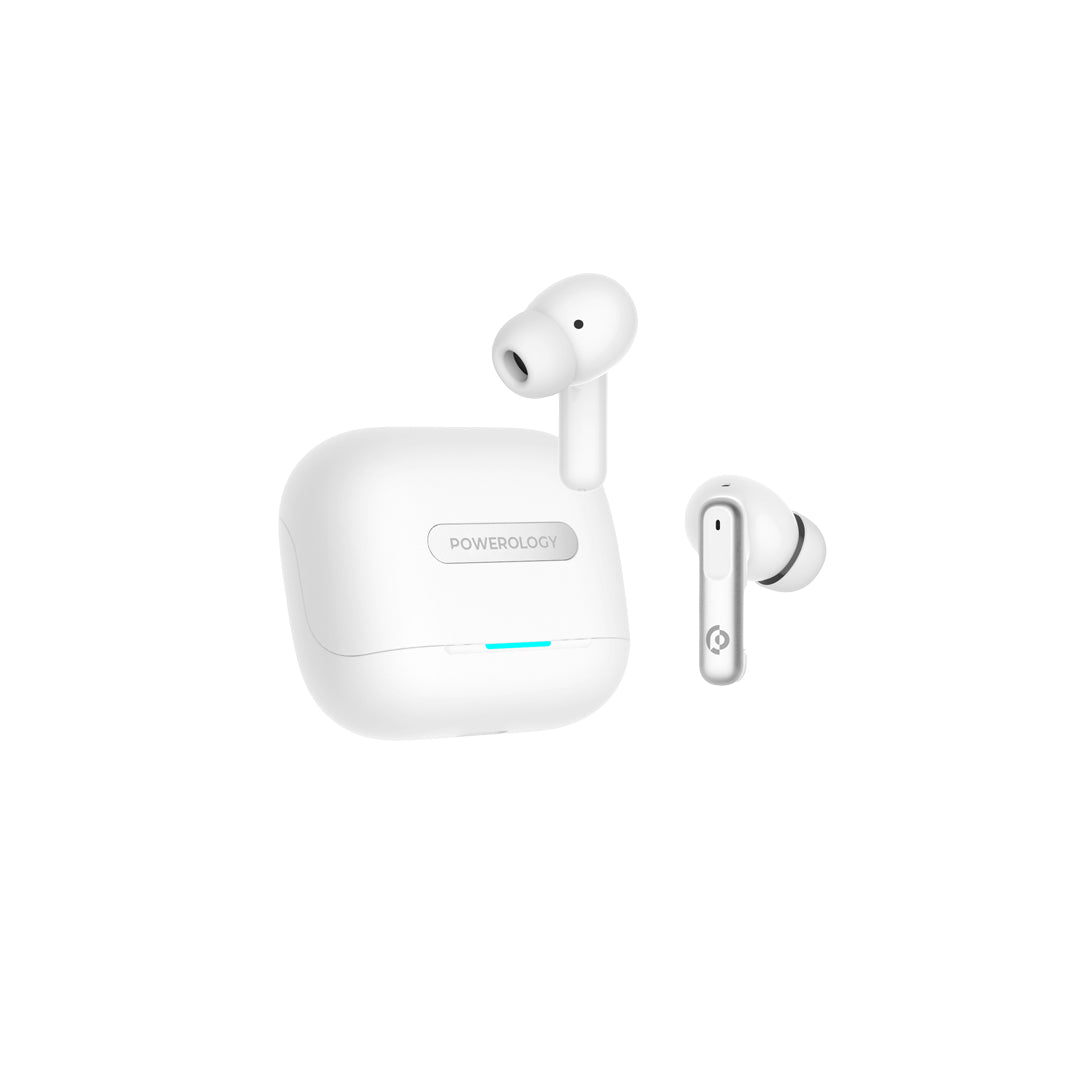 Powerology 6 Mic Hybrid ANC + ENC True Wireless Buds - PWLAU010-WH - White