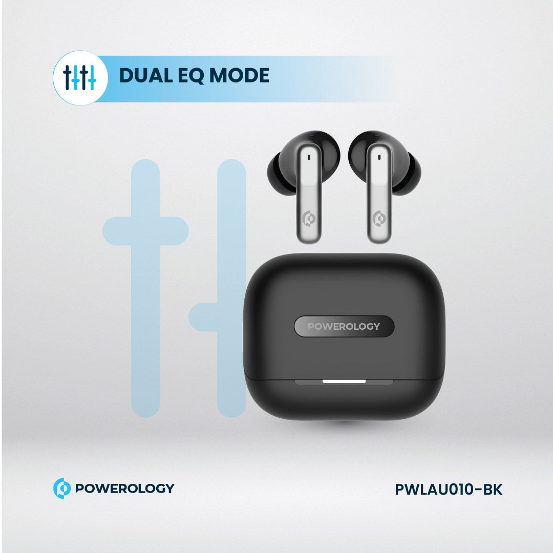 Powerology 6 Mic Hybrid ANC + ENC True Wireless Buds - PWLAU010-BK - Black