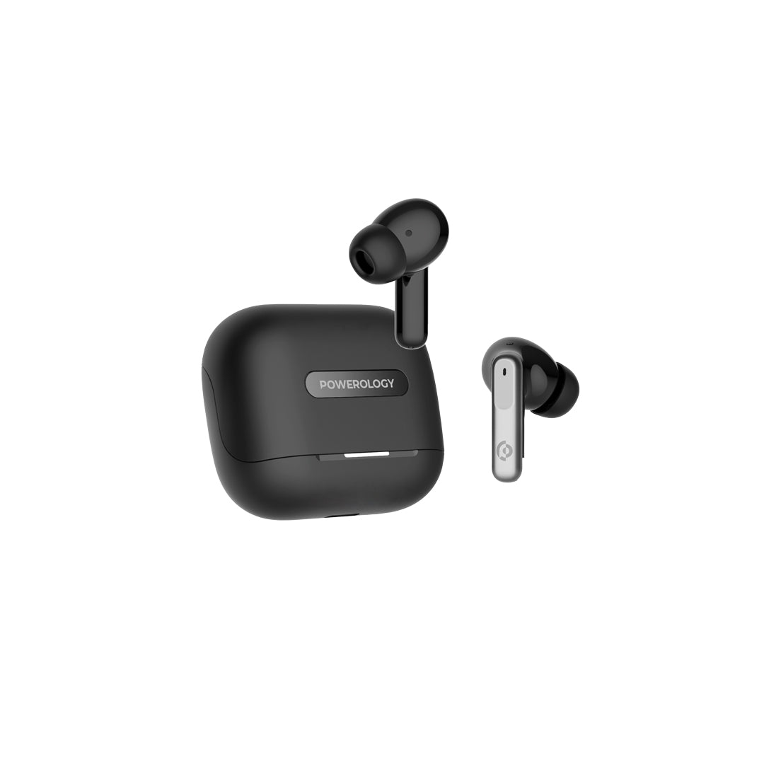 Powerology 6 Mic Hybrid ANC + ENC True Wireless Buds - PWLAU010-BK - Black