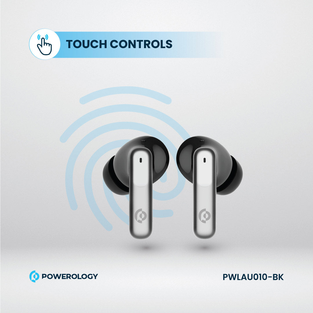 Powerology 6 Mic Hybrid ANC + ENC True Wireless Buds - PWLAU010-BK - Black