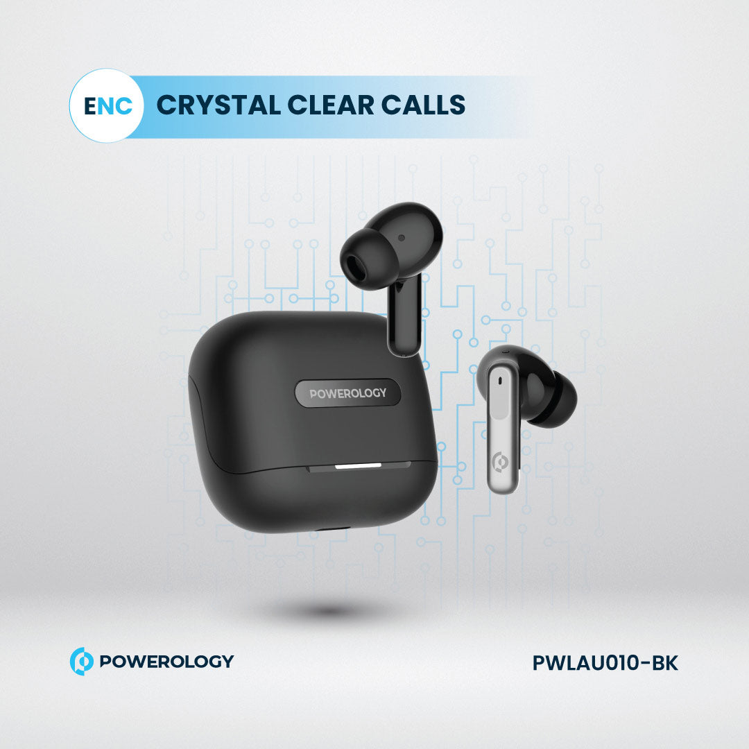 Powerology 6 Mic Hybrid ANC + ENC True Wireless Buds - PWLAU010-BK - Black