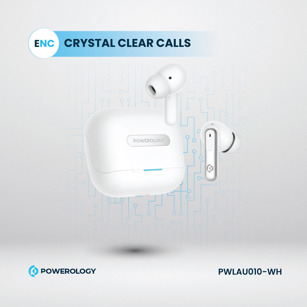 Powerology 6 Mic Hybrid ANC + ENC True Wireless Buds - PWLAU010-WH - White