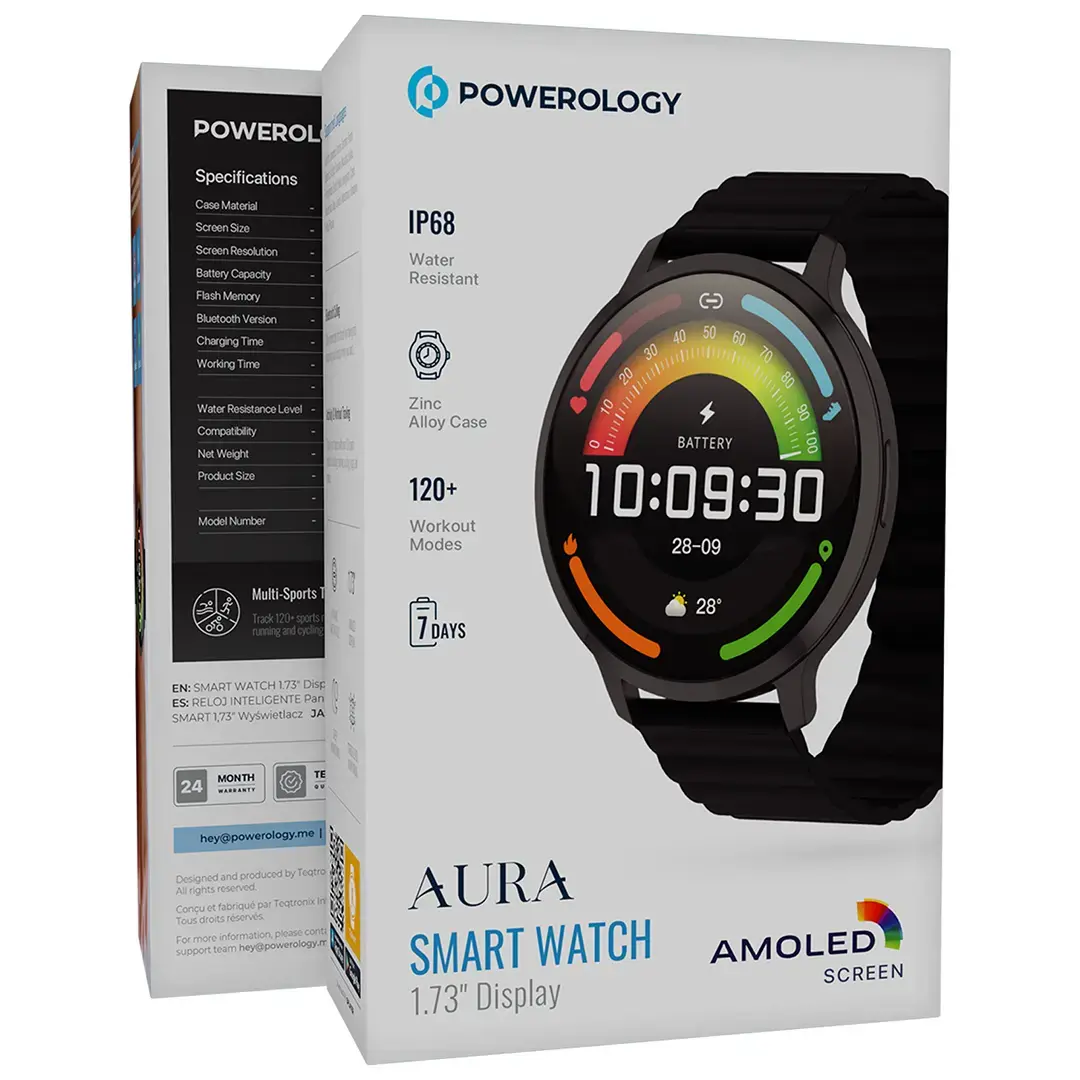 Powerology Aura Smart Watch 1.73" Display - PSWASW1801HBK - Black