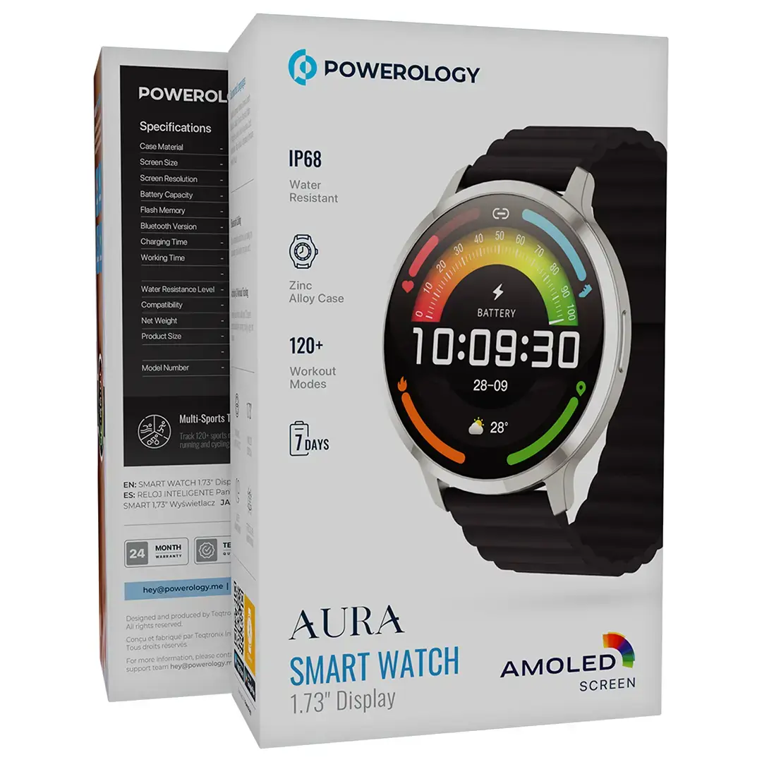 Powerology Aura Smart Watch 1.73" Display - PSWASW1801SL - Silver