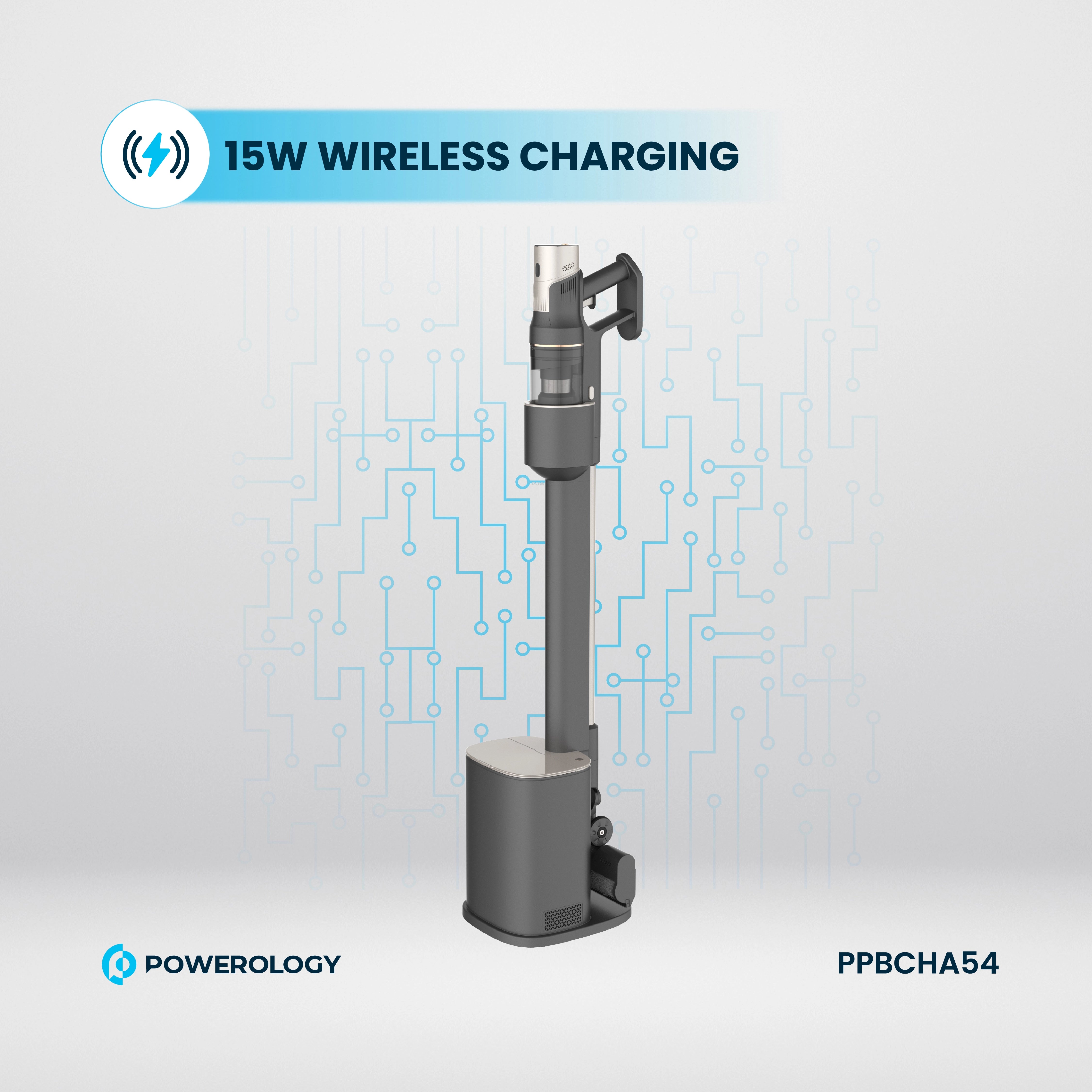Powerology Cordless Vacuum Auto-Disposal Charging - PPBCHA54 - Black