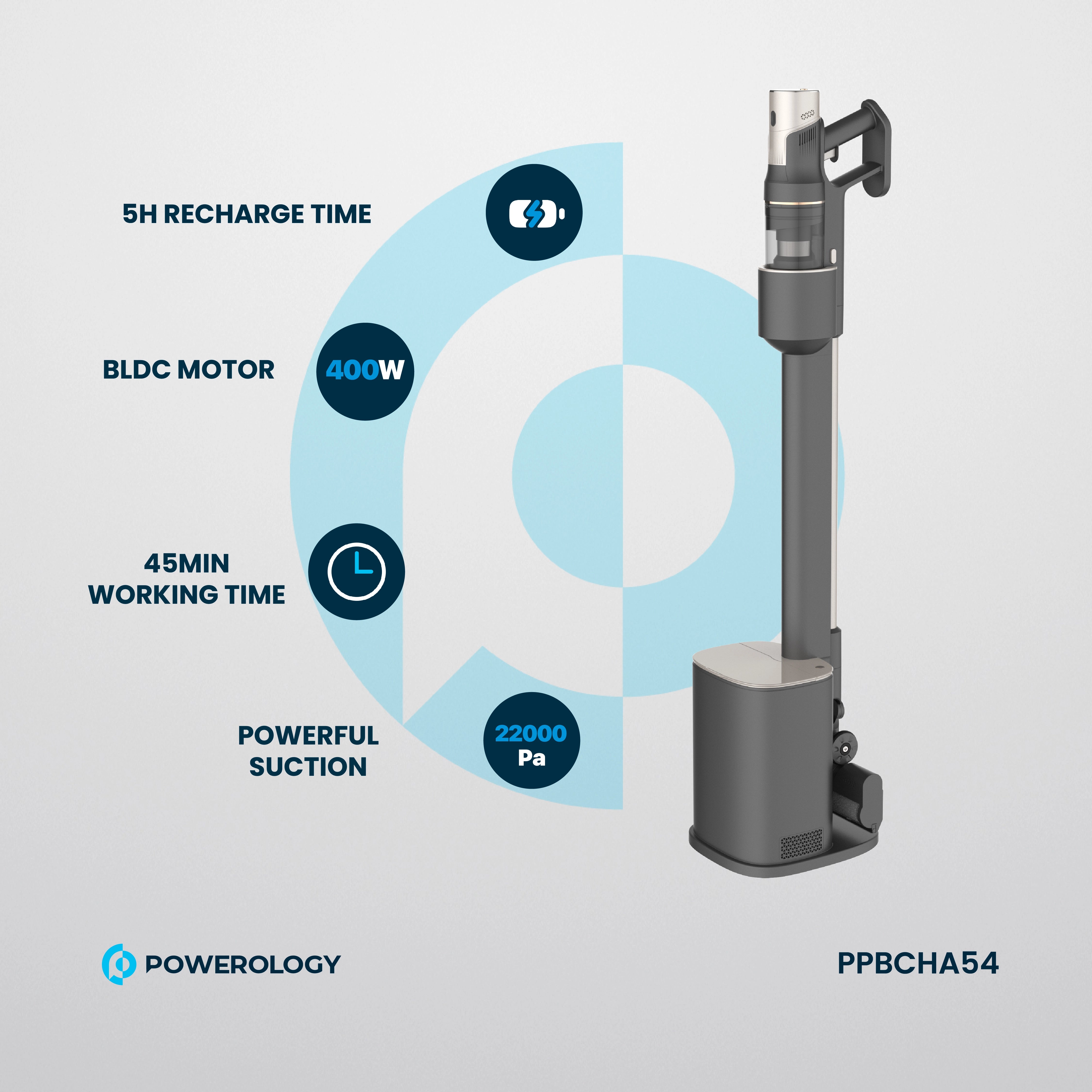 Powerology Cordless Vacuum Auto-Disposal Charging - PPBCHA54 - Black