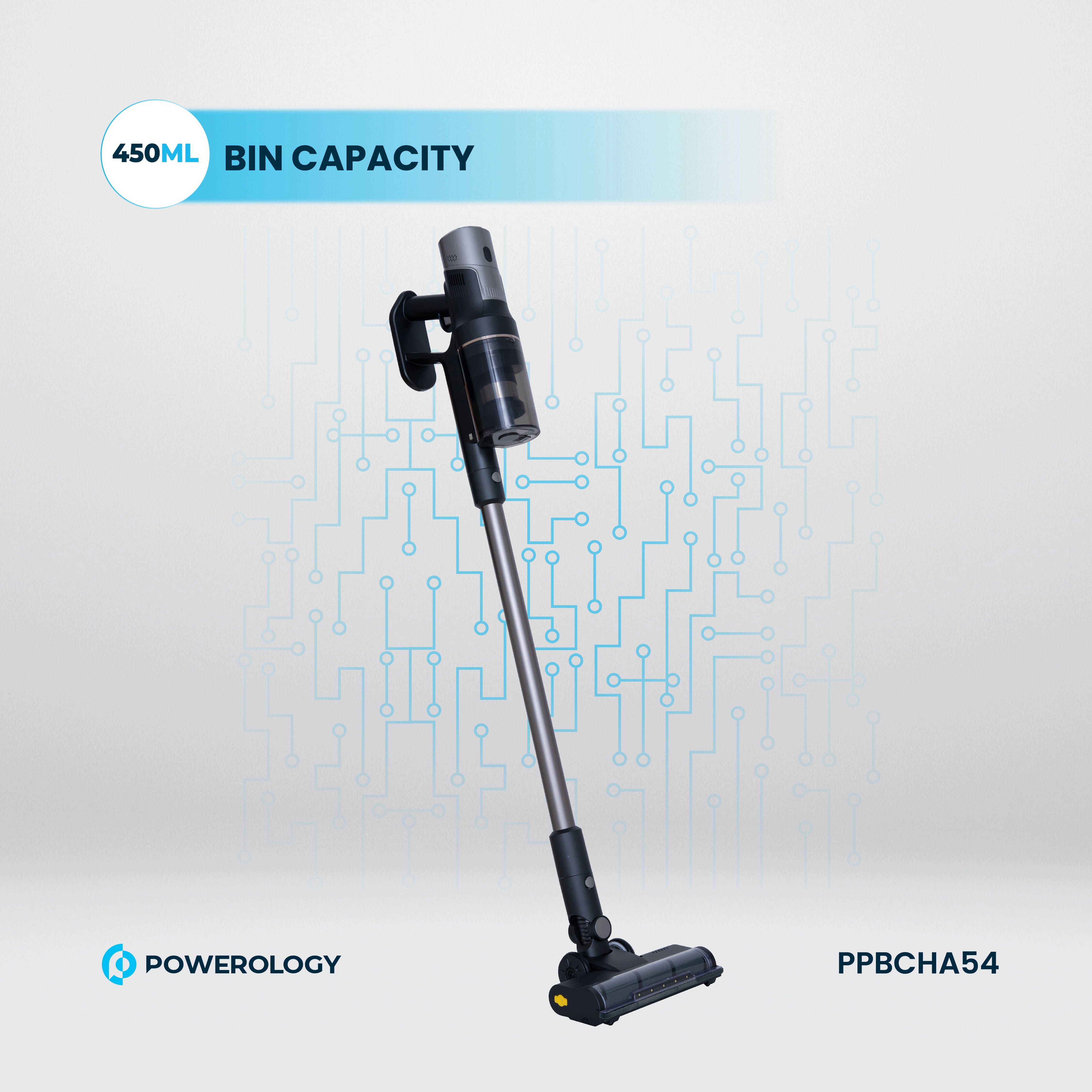 Powerology Cordless Vacuum Auto-Disposal Charging - PPBCHA54 - Black