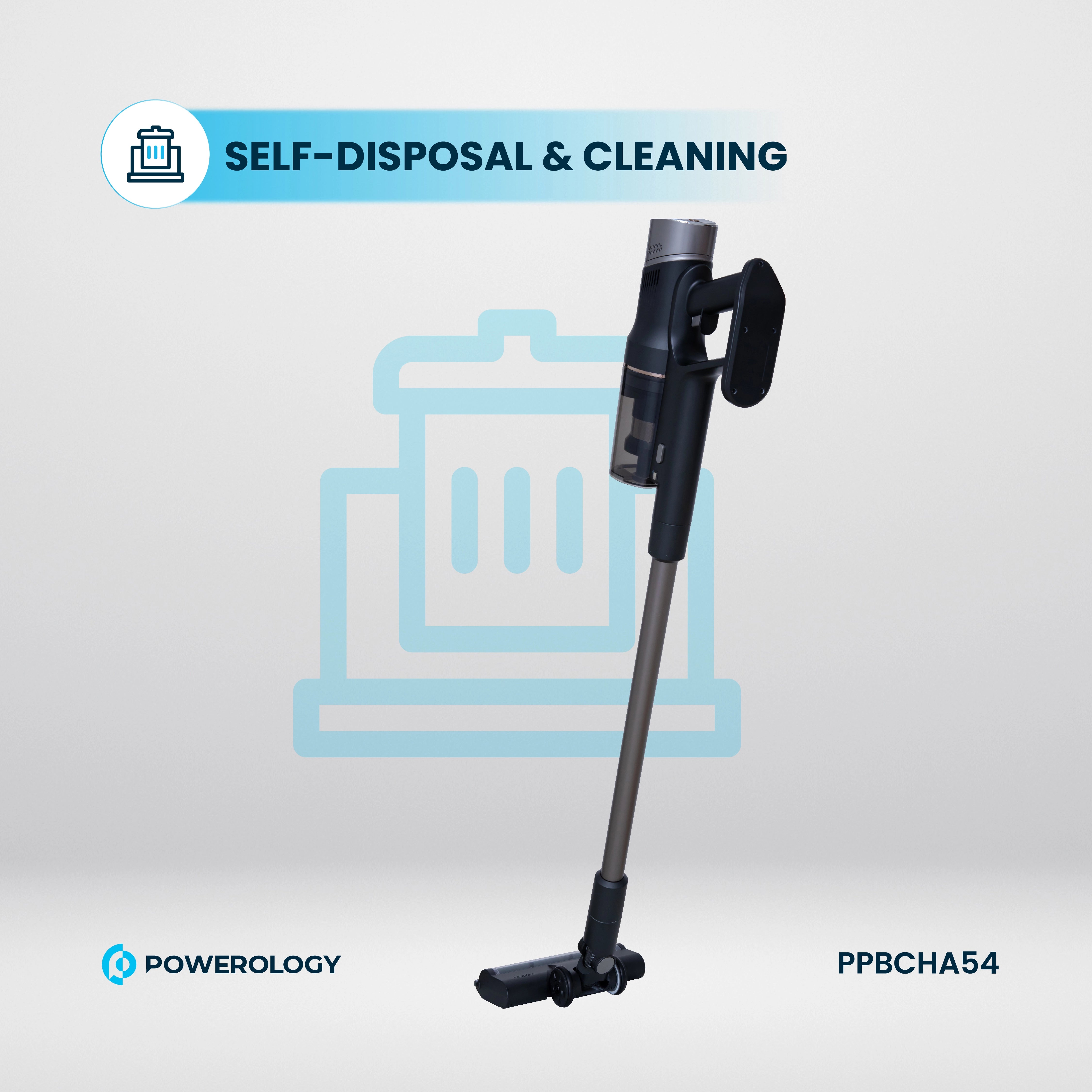 Powerology Cordless Vacuum Auto-Disposal Charging - PPBCHA54 - Black