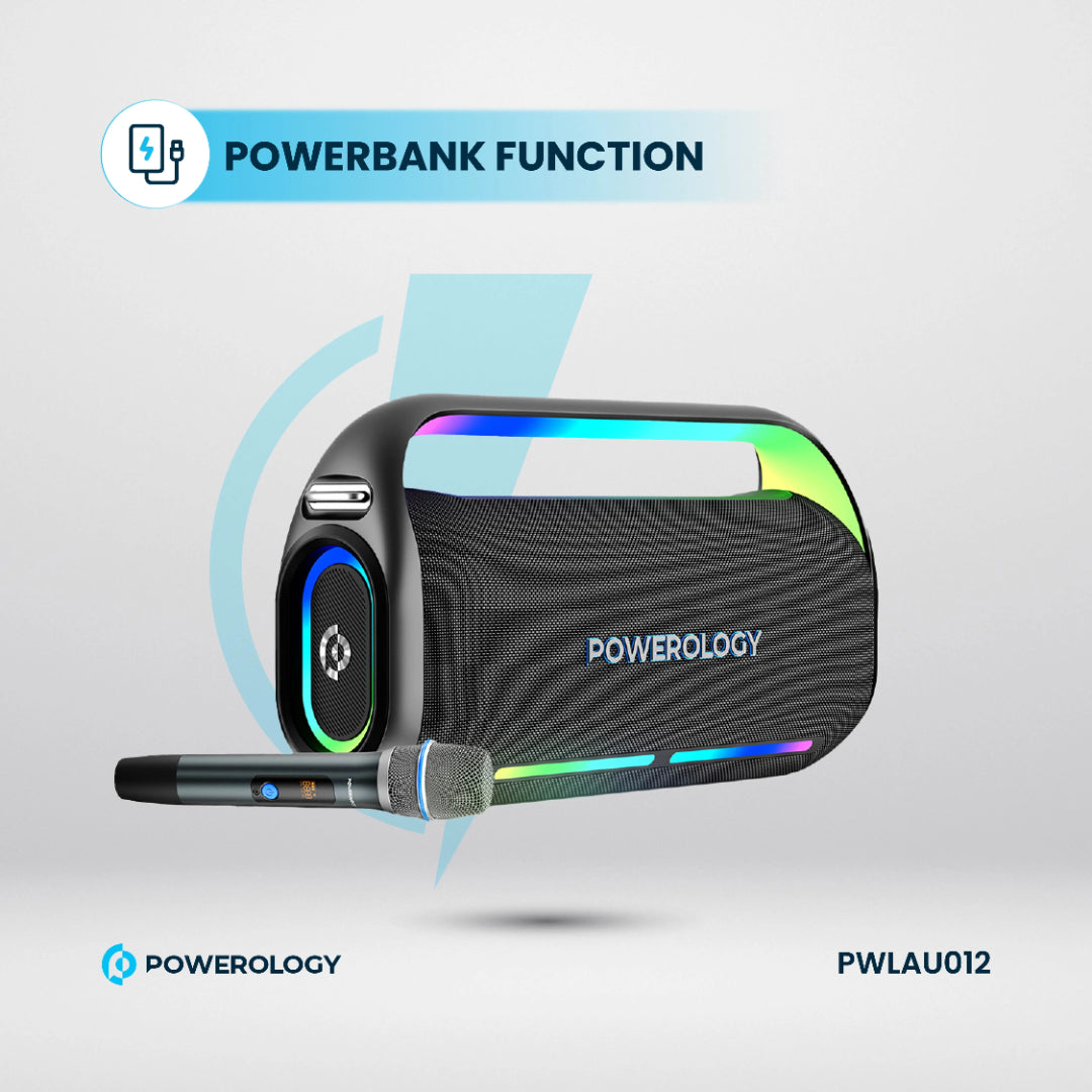 Powerology مكبر صوت للحفلات بصوت جهير عميق - PWLAU012 - أسود