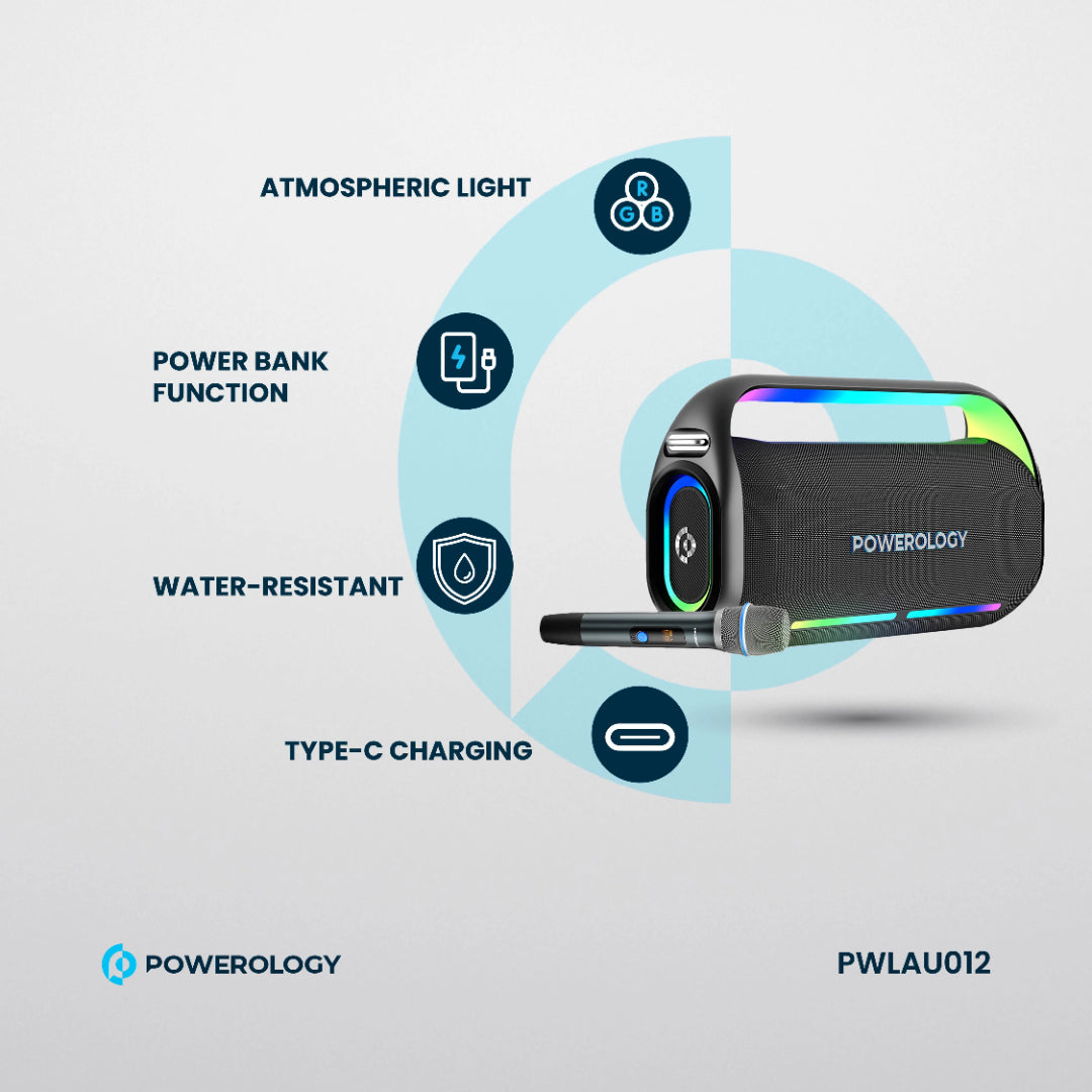 Powerology مكبر صوت للحفلات بصوت جهير عميق - PWLAU012 - أسود