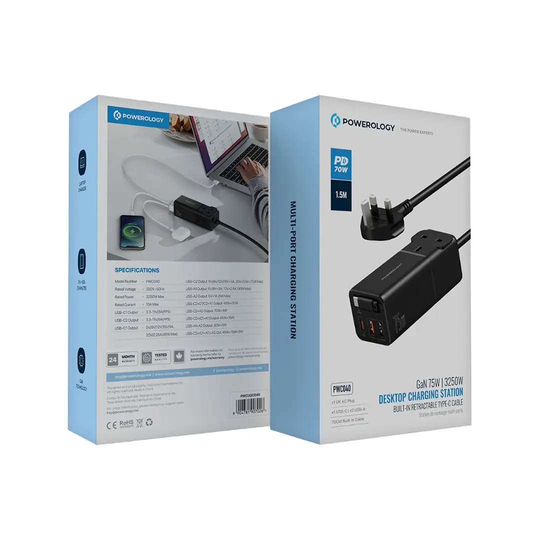 Powerology Desktop Charging Station - PWCUQC040 - Black