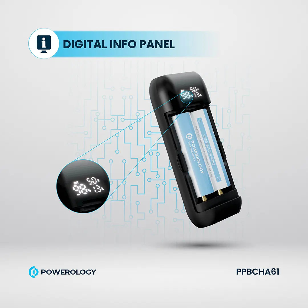 Powerology باور بانك DIY Cell بسعة 10000+5000 مللي أمبير - PPBCHA61 - رمادي