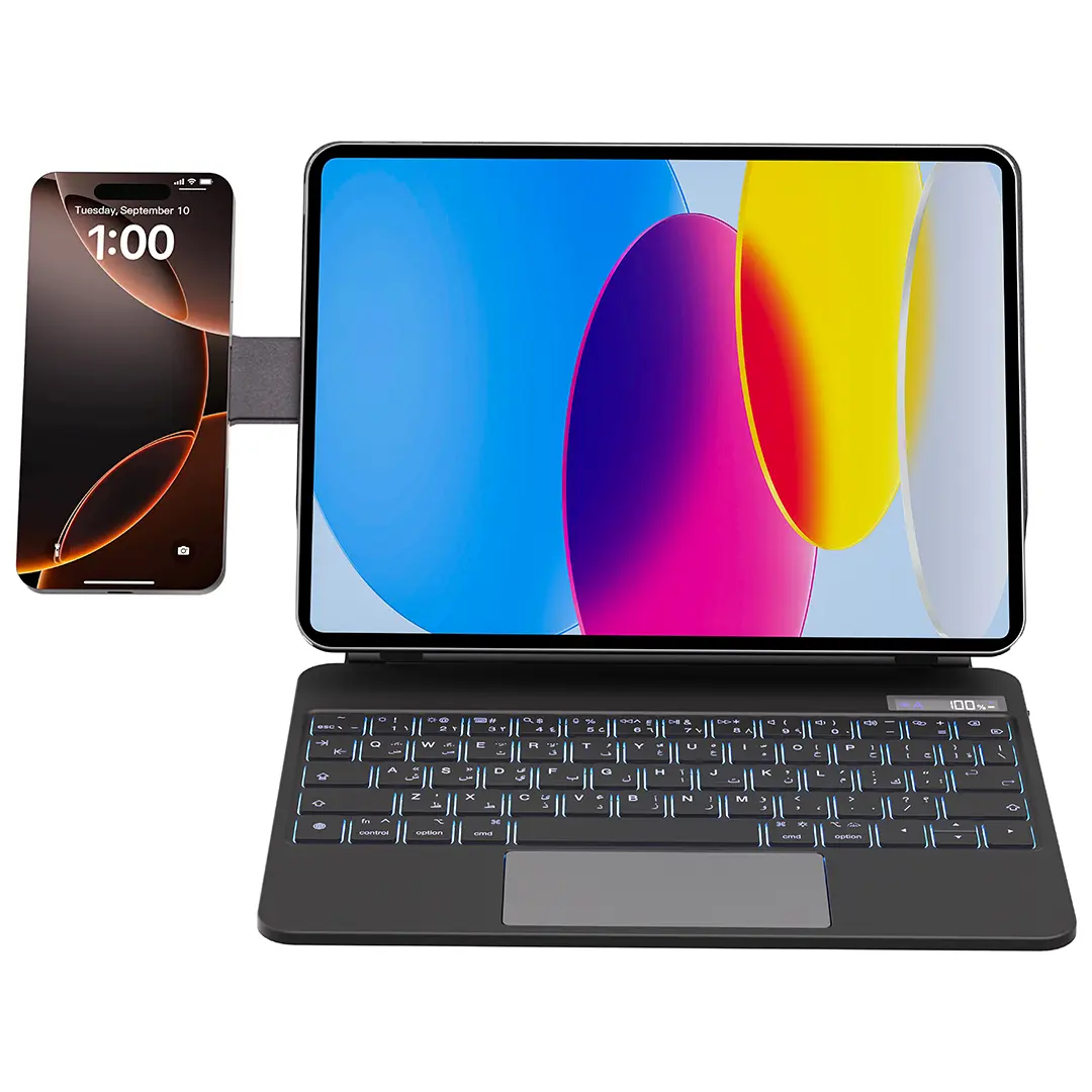 Powerology DynaBoard Wireless Keyboard Case With MagSafe Phone Holder Designed For iPad Pro 13" (M4) - PWMK13BK - Black