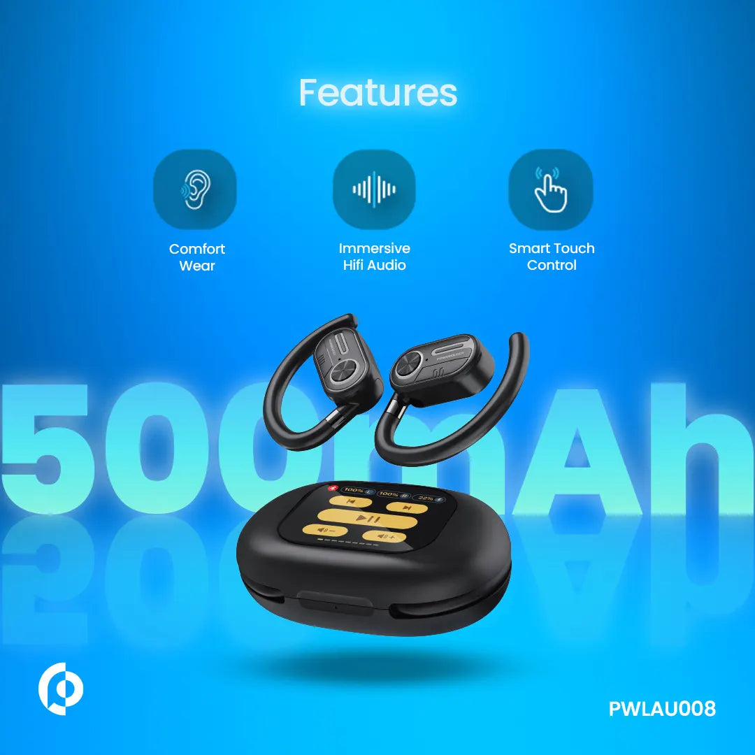 Powerology Open-Ear Wireless Stereo Earbuds - PWLAU008 - Black