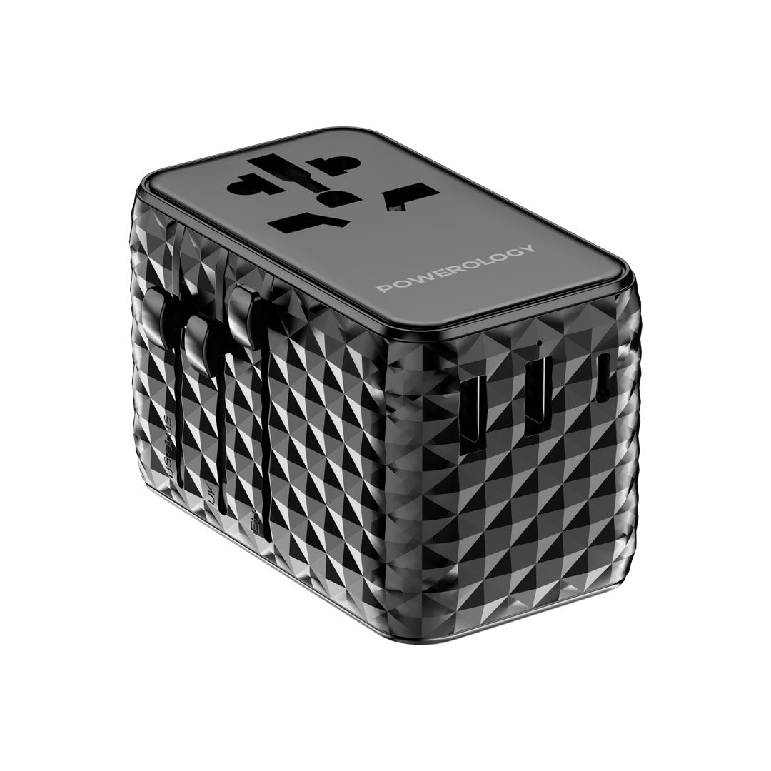 Powerology GaN 20W PD Universal Adapter Retractable Type-C Cable - PWCUQC028-BK - Black