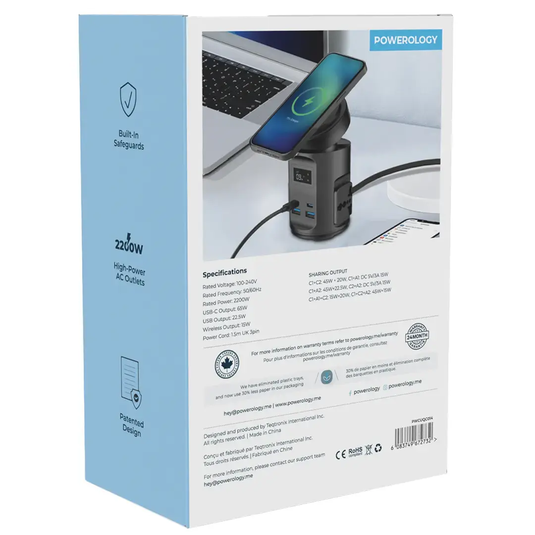 Powerology Magsafe Power Hub USB-C Power Delivery And USB-A QC 3.0 - PWCUQC014 - Black